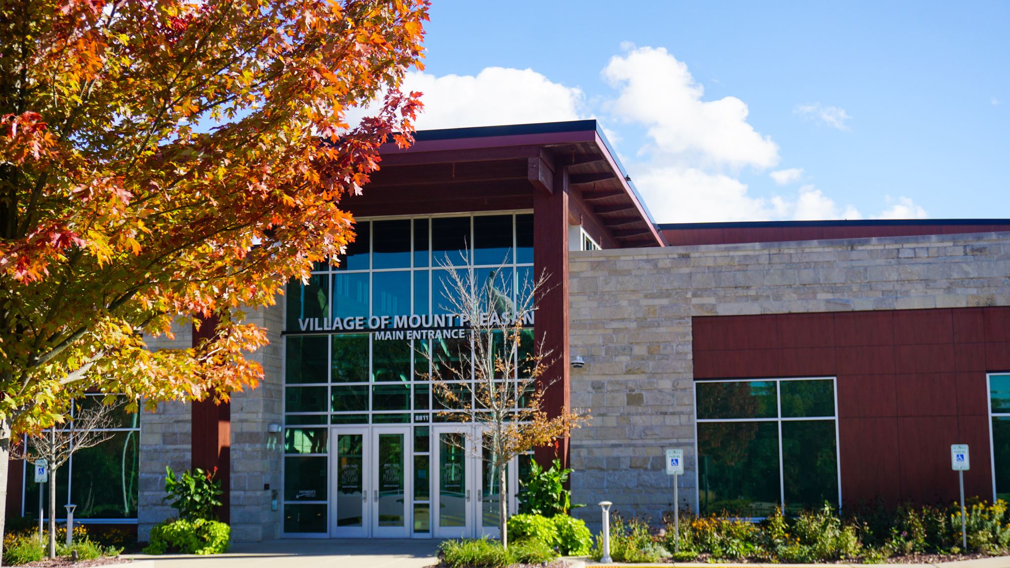 Exterior of the Entrance to Mount Pleasant Village Hall in Fall 2022