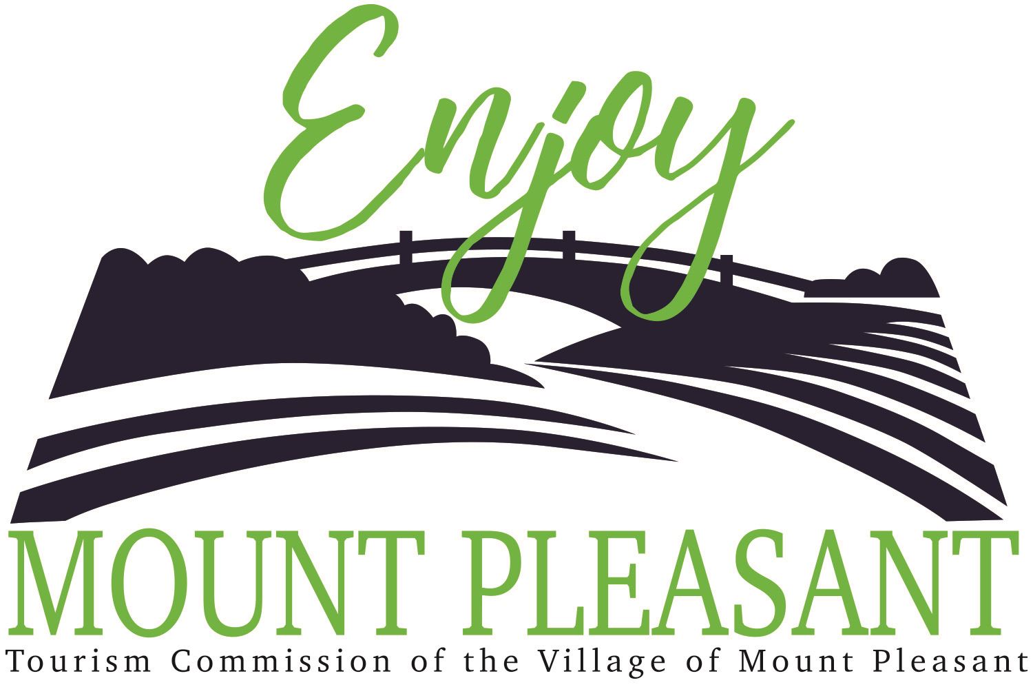 The Text \"Enjoy Mount Pleasant\" in front of a stylized bridge and greenery